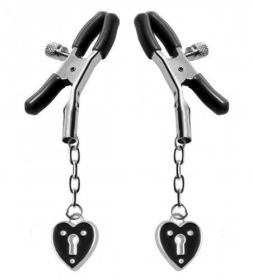 Charmed Heart Padlock Nipple Clamps Black (SKU: XRAE503)