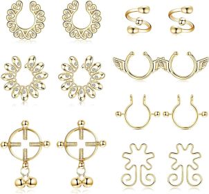 7 Pairs Fake Nipple Rings for Women Non Piercing Adjustable Nipple Clamps Cute Fake Nipplerings Faux Body Piercing (default: default)